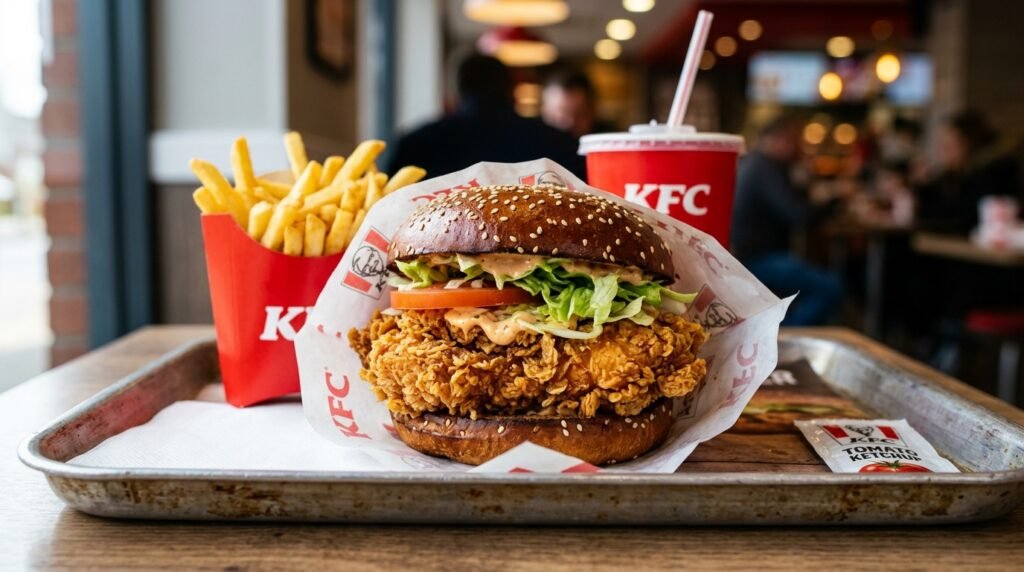 KFC Zinger Burger als Menü mit Pommes und Getränk