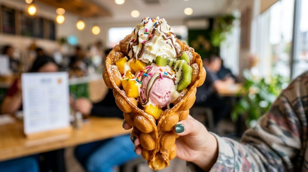 WonderWaffel Bubble Waffle – als Hörnchen mit Eis und frischen Früchten